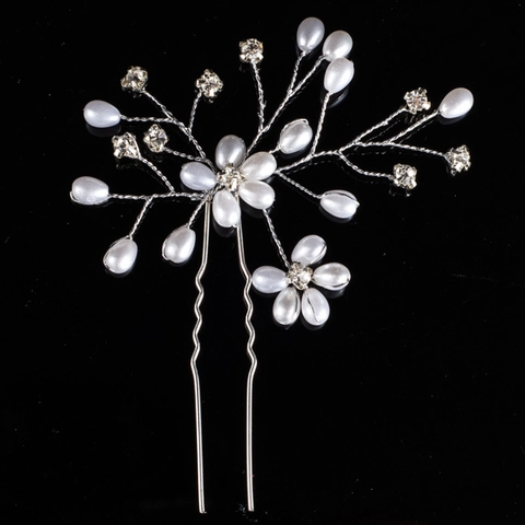 Forcina per Capelli da Sposa Fatta a Mano con Fiori in Lega Perle Artificiali Strass Accessori per Capelli Eleganti per Matrimonio Gioielli Donna