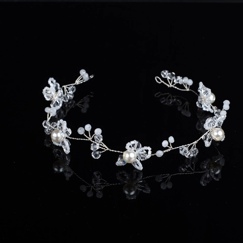 Vite per Capelli da Sposa Fatta a Mano con Perle Artificiali e Strass Filo d'Argento Floreale Fascia Matrimonio Donna Copricapo