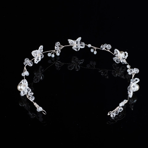 Vite per Capelli da Sposa Fatta a Mano con Perle Artificiali e Strass Filo d'Argento Floreale Fascia Matrimonio Donna Copricapo
