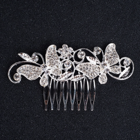 Squisito Pettine per Capelli da Sposa a Farfalla Floreale in Lega d'Argento con Strass Intarsiati Accessori per Capelli Matrimonio