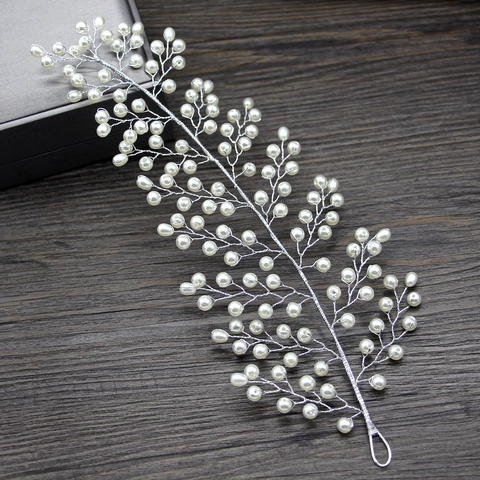 Peine de Pelo para Novia Hecho a Mano Rama de Flor y Hoja Perla Artificial Tocado Oro Plata Joyas para Mujer