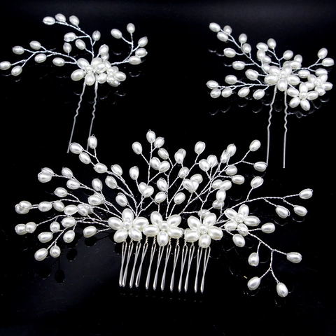 Handgefertigter Kunstperle Blumen Haarkamm Und Haarnadeln Braut Kopfschmuck Legierung Blumen Hochzeit Haarschmuck Für Damen