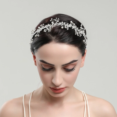 Braut Legierung Blatt Rebe Haarreif Elegant Strass Künstliche Perle Hochzeit Kopfschmuck Bankett Damen Mode Haarschmuck