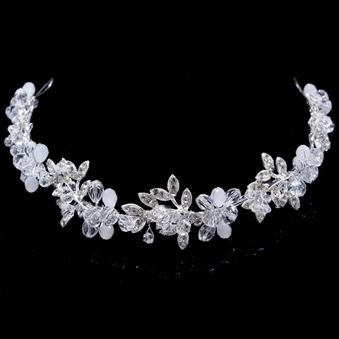 Handgefertigtes Silbernes Braut Stirnband Legierung Strass Künstliche Perle Haar Rebe Für Hochzeit Bankett Party Haarschmuck