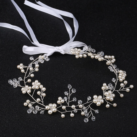 Vite per Capelli da Sposa Fatta a Mano Con Perle Artificiali e Strass Fascia per Capelli Floreale Eleganti Accessori Matrimonio Donna