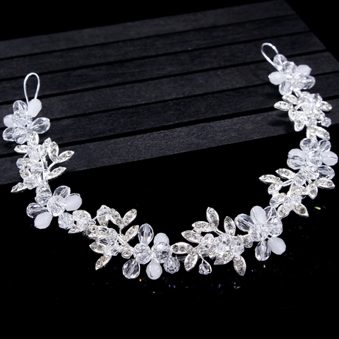Handgefertigtes Silbernes Braut Stirnband Legierung Strass Künstliche Perle Haar Rebe Für Hochzeit Bankett Party Haarschmuck