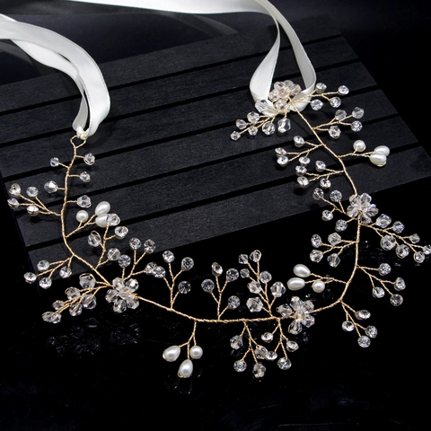 Tralcio per Capelli da Sposa Fatto a Mano Con Perle Artificiali e Strass Filo in Lega Floreale Accessorio Matrimonio Argento