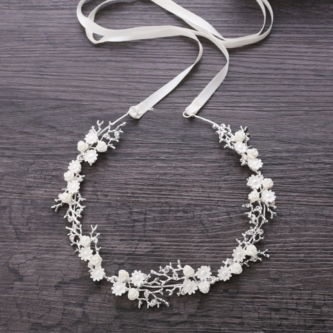 Fascia per Capelli da Sposa con Fiori Bianchi in Resina Rosa Strass Accessori Capelli Matrimonio per Damigella d'Onore