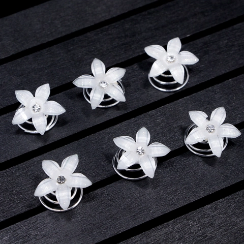 Forcine per Capelli a Spirale con Fiori da Sposa Strass Perla Artificiale Bianca Resina Torsioni Capelli Matrimonio Donna