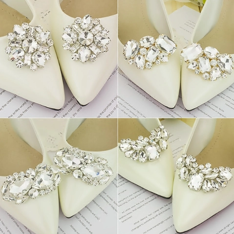 Hebillas de Zapatos de Lujo de Aleación con Diamantes de Imitación Clips de Cristal Removibles para Boda Fiesta Decoración