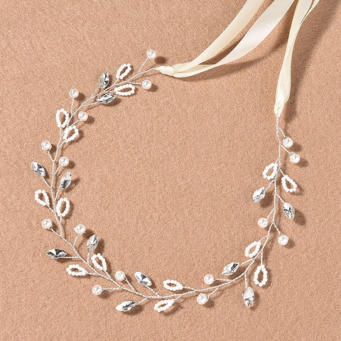 Fascia per Capelli da Sposa in Filo di Rame Fatta a Mano con Perle Artificiali e Strass Accessori per Capelli Floreali per Donna