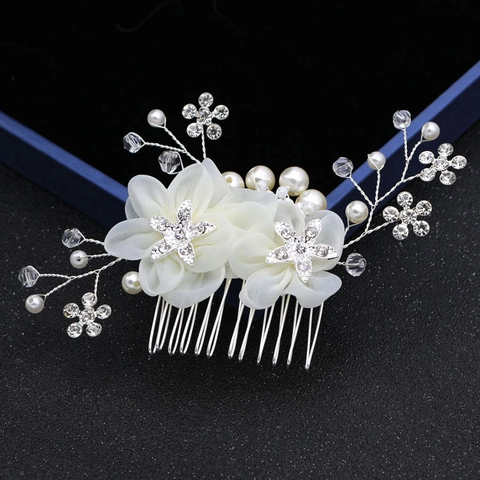 Eleganter Braut Haarkamm Handgefertigte Chiffon Blume Künstliche Perlenimitat Strass Kopfschmuck Für Hochzeit Party Damen Haarschmuck