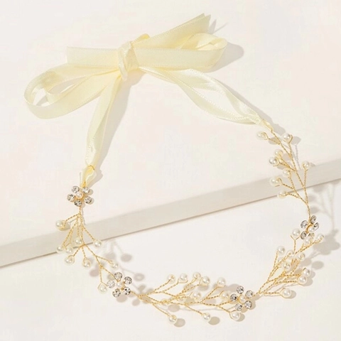 Fatto a Mano Perla Artificial Strass Vite per Capelli Elegante Lega di Oro Argento Floreale Cerchietto Con Nastro di Raso per Matrimonio Festa Donna