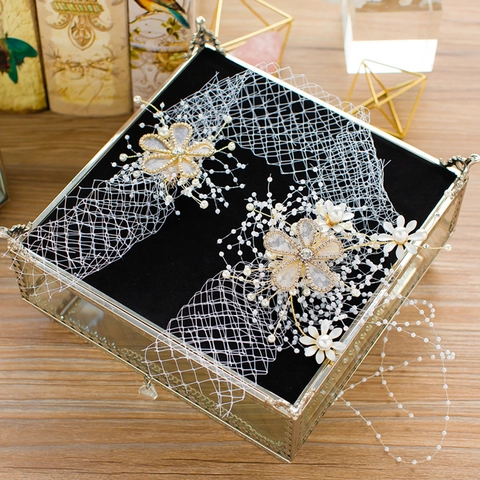 Diadema de Malla para Novia Hecha a Mano con Flores de Aleación Strass y Perlas Artificiales Accesorios de Boda