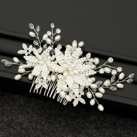 Pettine per Capelli da Sposa Fatto a Mano con Fiori e Künstliche Perle Strass in Lega Eleganti Accessori per Capelli da Matrimonio Donna