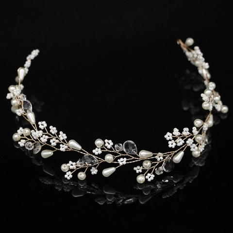 Elegante Vite per Capelli Sposa Fatto a Mano Perla Artificial Cristallo Floreale Copricapo per Donna Matrimonio Festa Gioielli Oro Argento