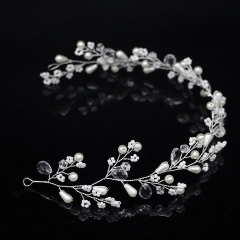 Elegante Vite per Capelli Sposa Fatto a Mano Perla Artificial Cristallo Floreale Copricapo per Donna Matrimonio Festa Gioielli Oro Argento