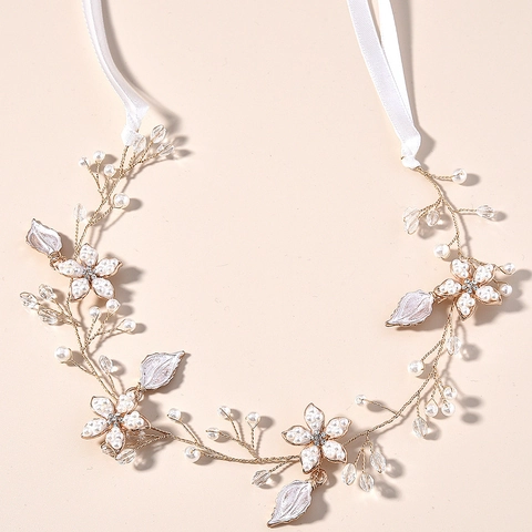 Fascia per Capelli Sposa Fatta a Mano con Künstliche Perle e Cristalli Nastro in Raso Accessori per Capelli Matrimonio Donna Elegante