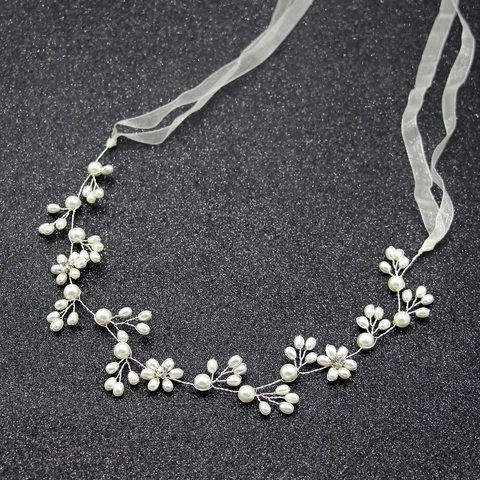 Vite per Capelli da Sposa Elegante Fatta a Mano con Künstliche Perle e Strass Fascia per Capelli per Matrimonio con Nastro in Organza Lussuosi Accessori per Capelli Donna