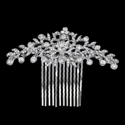 Peigne à Cheveux de Luxe en Alliage avec Fleurs en Strass Coiffe de Mariée Mariage Élégant Vintage Botanique Accessoire Cheveux Femme Argent Or