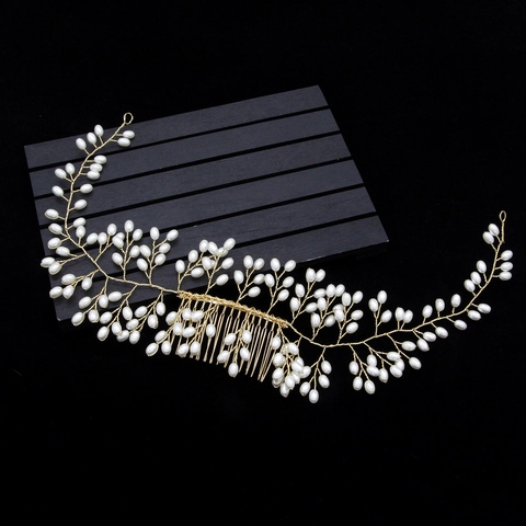Pettine per Capelli da Sposa Fatto a Mano Filo in Lega d'Oro Künstliche Perle Artificiali Vite per Capelli Matrimonio Sposa Donna