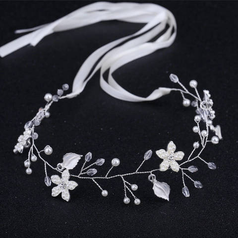 Fascia per Capelli Sposa Fatta a Mano con Künstliche Perle e Cristalli Nastro in Raso Accessori per Capelli Matrimonio Donna Elegante