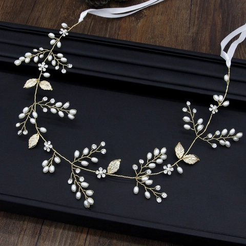 Handmade Gold Leaf Bridal Hair Pins With Faux Artificial Pearls Rhinestones Wedding Headpiece Forest Style Party Women Hair Jewelry