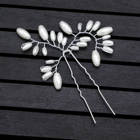 Handgefertigte Künstliche Perlen Hochzeit Haargabel Silber Draht Zweig Haarnadel Für Braut Party Elegante Blumen Damen Haarschmuck
