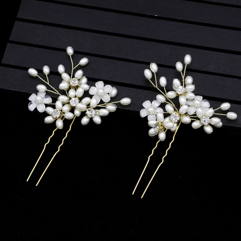 Forcina per Capelli Sposa Fatta a Mano con Fiori e Perle Artificiali Strass Elegante Forcina in Lega a U per Matrimonio
