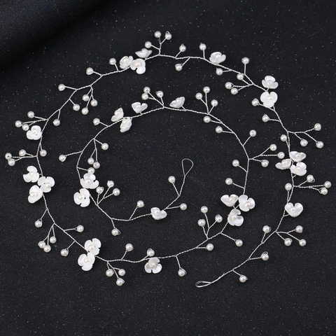 Handmade Bridal Wedding Belt Elegant Faux Artificial Pearl Resin Flower Long Chain Belt Dress Decoration Hair Vine For Women Party
