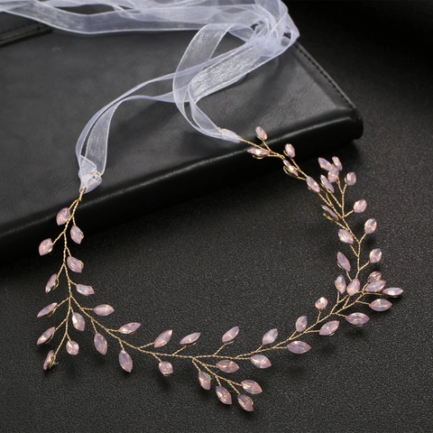 Braut Haar Ranke Stirnband Mit Blatt Zirkonia Und Satin Band Elegant Legierung Floral Kopfschmuck Für Hochzeit Damen