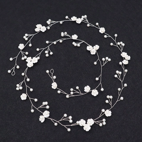 Catena per Capelli Sposa Fatta a Mano Extra Lunga Perla Artificiale Fiore Vite per Capelli Oro Argento Lega Gioielli Copricapo