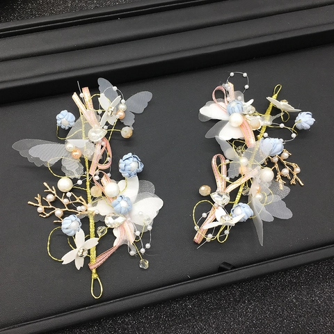 Set di Cerchietto e Fermagli per Capelli Sposa Fatti a Mano Fiori Farfalla Strass Künstliche Perle Sintetiche Accessori per Capelli Matrimonio Donna