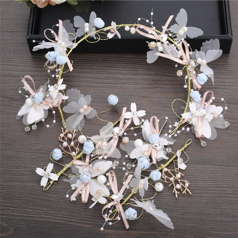 Set di Cerchietto e Fermagli per Capelli Sposa Fatti a Mano Fiori Farfalla Strass Künstliche Perle Sintetiche Accessori per Capelli Matrimonio Donna