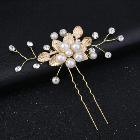Elegante Spillone per Capelli Sposa a Foglia Oro Argento Con Perla Artificiale Strass Bastoncino per Capelli Sposa