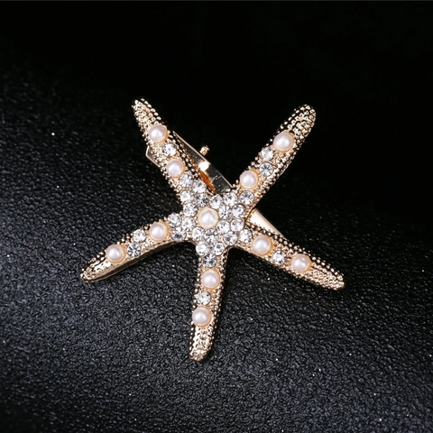 Fermaglio per Capelli a Stella Marina per Donna in Lega con Strass e Perla Artificiale Copricapo da Sposa Oro Argento