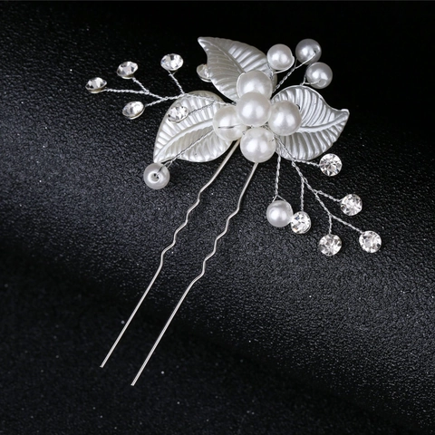 Forcina per Capelli in Lega Fatta a Mano Sposa Perla Artificiale Strass Foglia Fiore Matrimonio Gioielli per Donna
