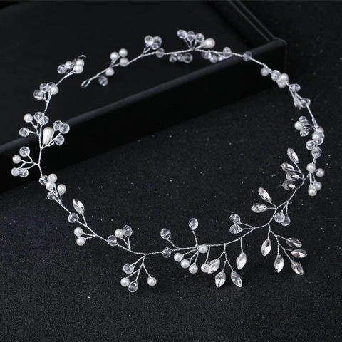 Handgefertigte Braut Haarranke Perle Strass Silberdraht Stirnband Blumen Blatt Haarkette Damen Hochzeit Modeschmuck