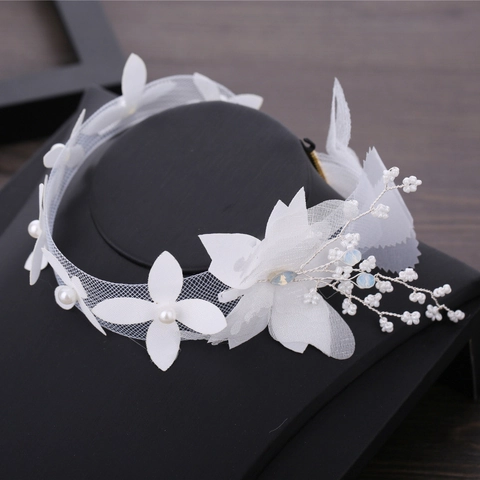 Collier Choker de Mariée Style Coréen Élégant Bandeau en Maille de Tissu Blanc Avec Perle Artificielle pour Mariage Bijoux Femme
