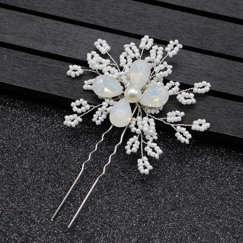 Pic à Cheveux Mariée Coréen Fait Main Fleur Perle Artificielle Alliage Argent Épingle à Cheveux en U pour Mariage Fête Femme