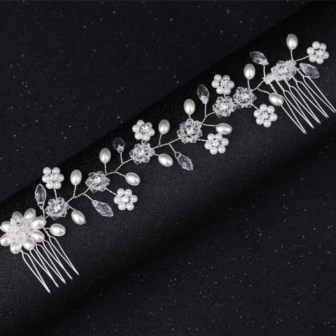 Pettine per Capelli da Sposa Fatto a Mano Con Perla Artificiale Strass Design a Fiori Oro Argento Accessorio per Matrimonio Donna
