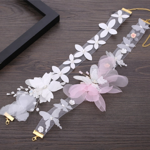 Collier Choker de Mariée Style Coréen Élégant Bandeau en Maille de Tissu Blanc Avec Perle Artificielle pour Mariage Bijoux Femme