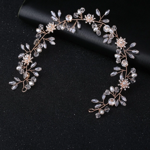 Copricapo Sposa in Lega Fatto a Mano Elegante Fascia con Perla Artificiale Strass Floreale Matrimonio Gioielli per Capelli Donna Bambini