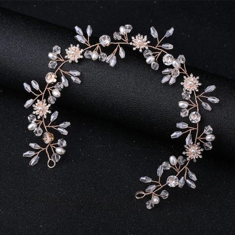 Copricapo Sposa in Lega Fatto a Mano Elegante Fascia con Perla Artificiale Strass Floreale Matrimonio Gioielli per Capelli Donna Bambini