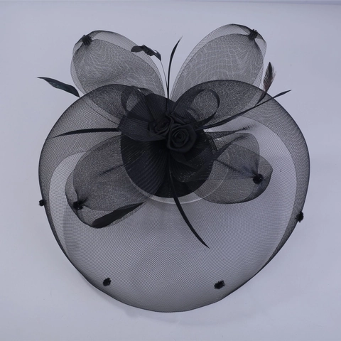 Cappello Fascinator in Tessuto Elegante Vintage per Donna Clip per Capelli con Fiori di Raso e Piume per Banchetto di Nozze