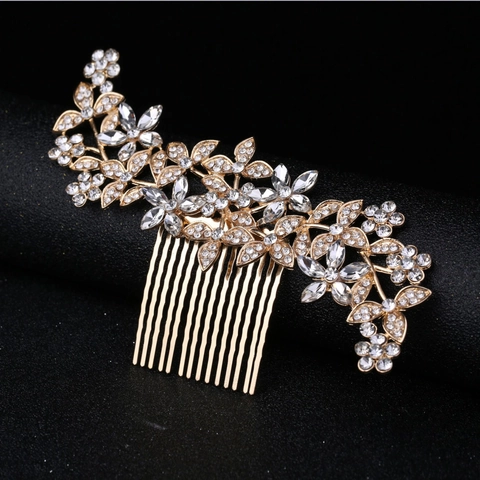 Peigne à Cheveux de Mariage en Alliage Forme Fleur pour Femme Incrusté de Strass Or Argent Or Rose Accessoire de Cheveux de Mariée