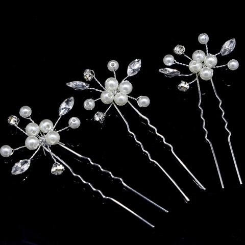 Handmade Bridal Pearl Flower Hair Sticks Alloy Rhinestone Hair Pins For Wedding Party Women Gold Silver Elegant Headpiece