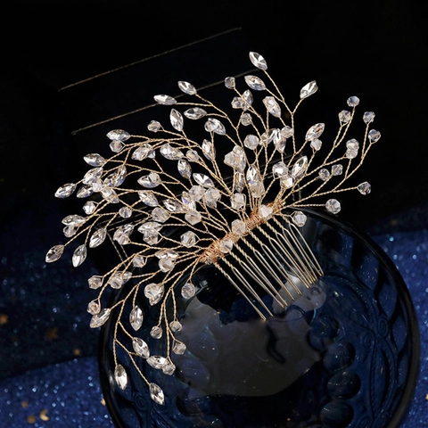 Pettine per Capelli Sposa Fatto a Mano in Lega con Strass Design a Ramo Oro Argento Accessori per Capelli Matrimonio Donna