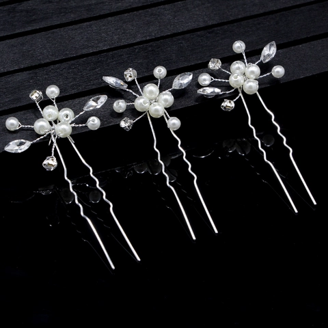 Handmade Bridal Pearl Flower Hair Sticks Alloy Rhinestone Hair Pins For Wedding Party Women Gold Silver Elegant Headpiece