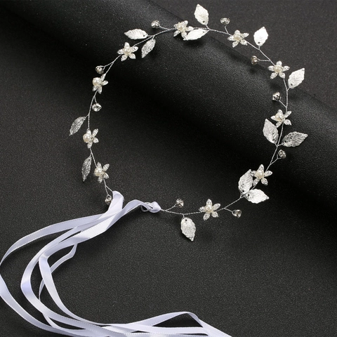 Cerchietto da Sposa Barocco con Foglie Dorate Perle Artificiali Strass Eleganti Accessori per Capelli da Sposa per Donna Copricapo da Festa
